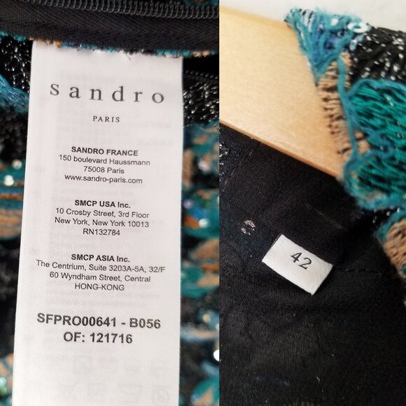 Sandro Bleen Faux-Wrap Mini Tulle Dress Embroidered Sequins EU 42, US 10-12 $445 - Picture 10 of 16